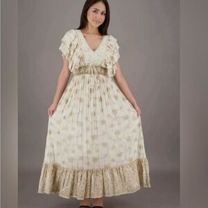 Indian Elegant Cream and Gold Boho Maxi Dress XL